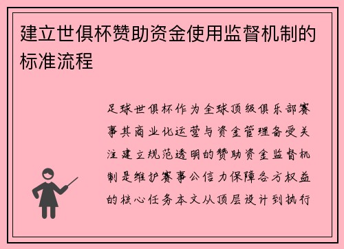 建立世俱杯赞助资金使用监督机制的标准流程